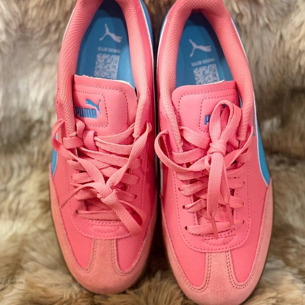 Puma Bright Coral and Light Blue Sneakers